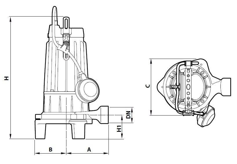 Wilo Initial Grinder Parçalayıcı Bıçaklı Dalgıç Pompa Ölçüleri